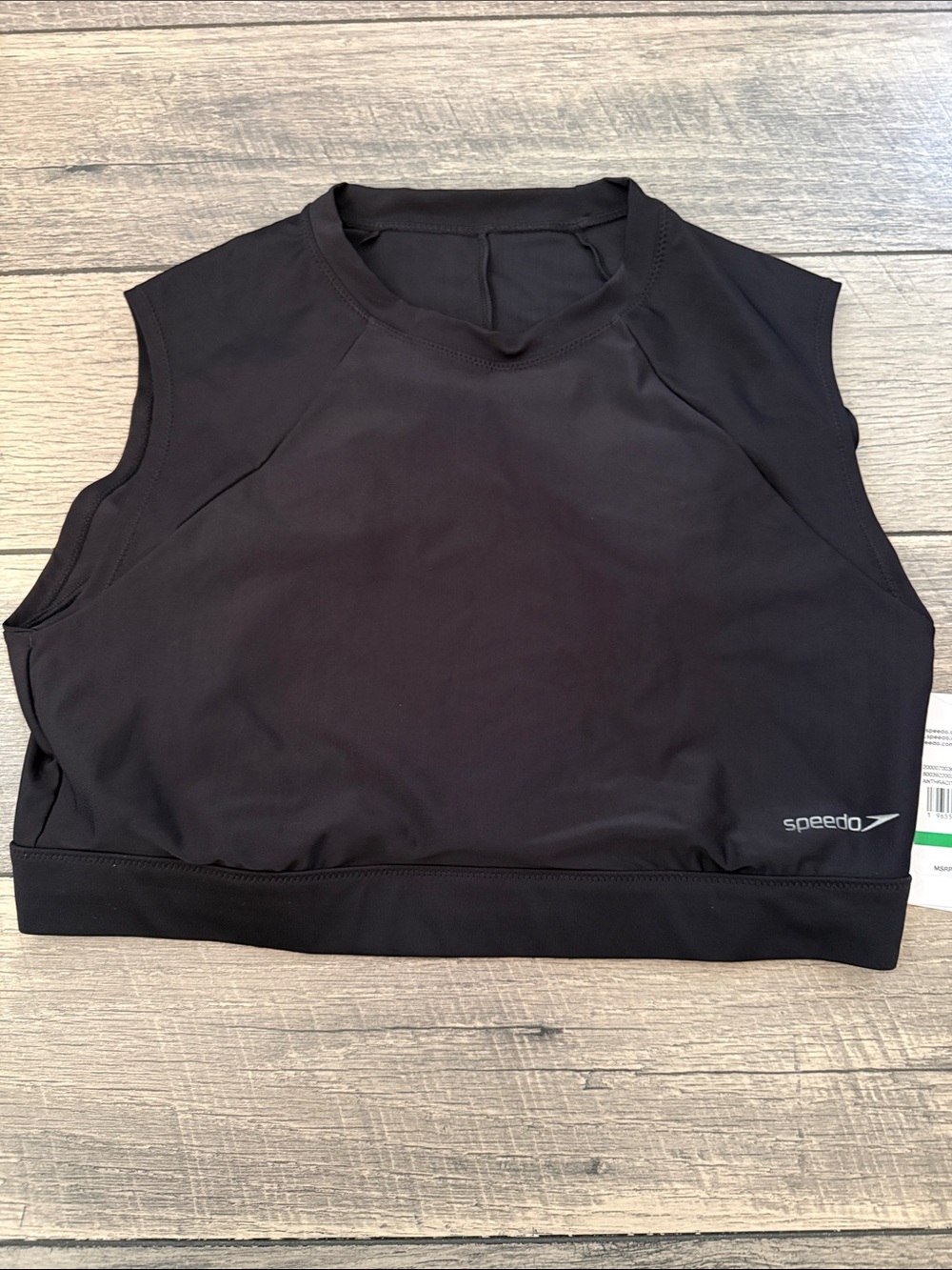 Speedo Black High-Neck Crop Swim Top